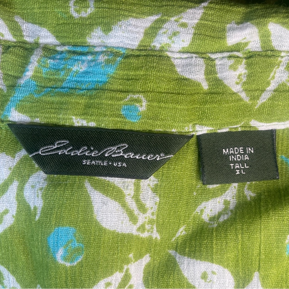Eddie Bauer Olive and White Floral Button Down Shirt - Picture 3 of 7